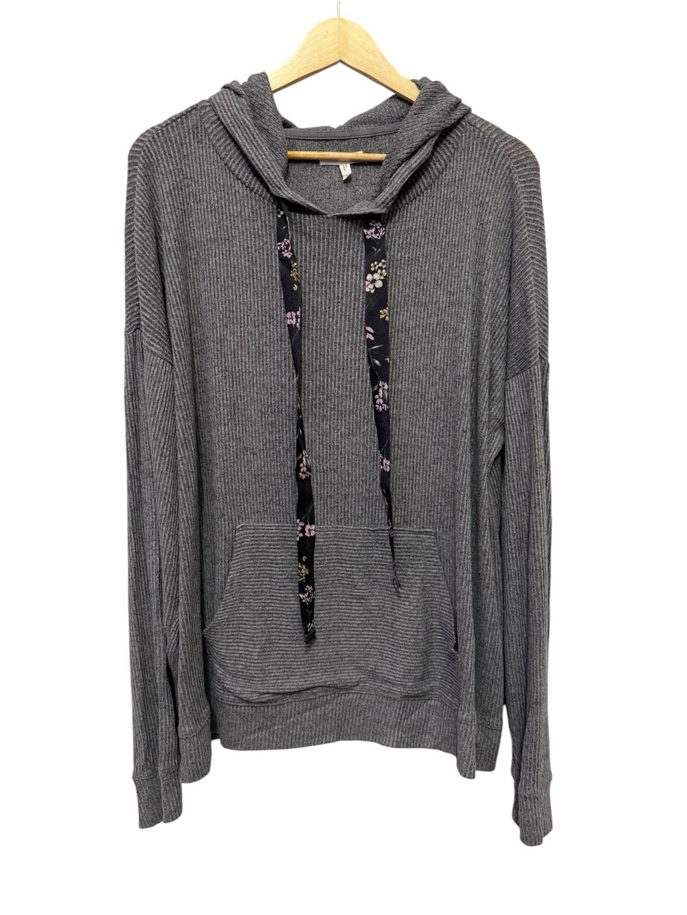 Gray Ribbed Lightweight Hoddie - Picture 2 of 8